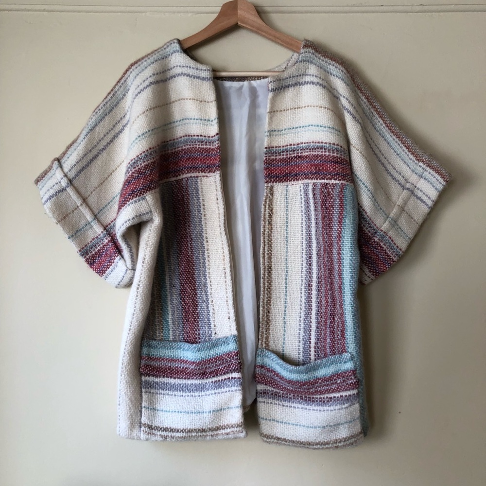 Vintage striped woven wool jacket / overcoat